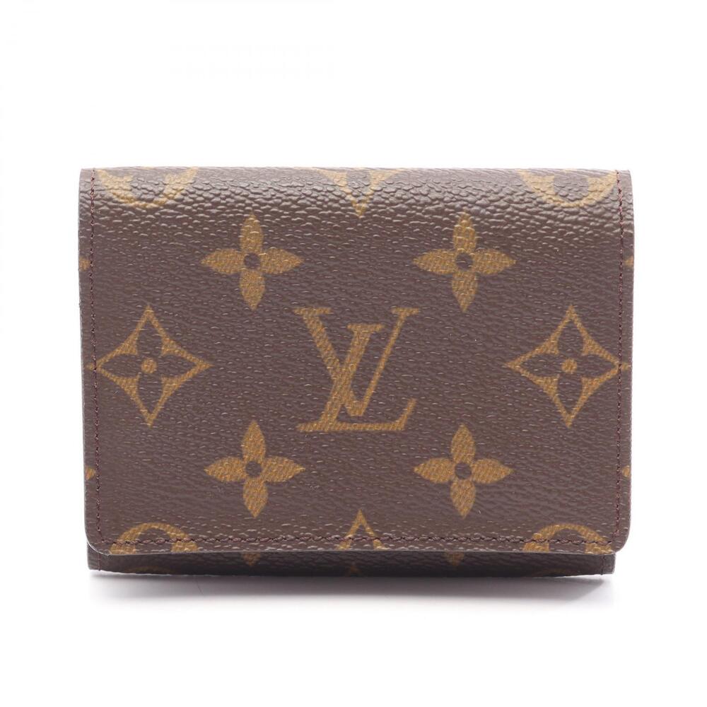 Louis Vuitton Envelope Carte De Visite Monogram Card Case Wallet Leather Brown